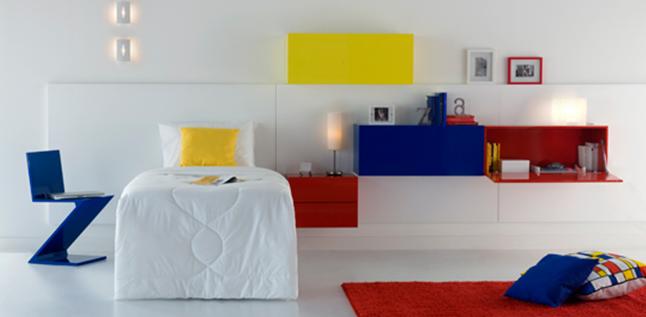 Ambiente inspirado na obra de Piet Mondrian 
